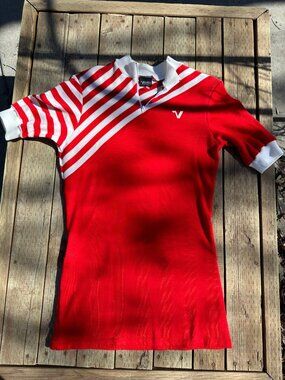 80s Vigorelli Knit Sportwear Bike Jersey Short Sleeve Red White Patch Pocket X3